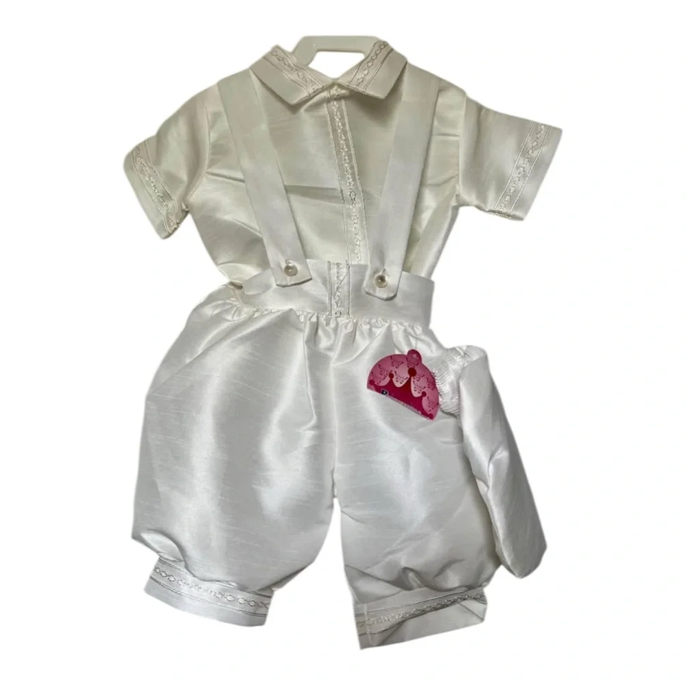 Elegant Ivory Baby Boy Christening Outfit Embroidered Vest & Shorts Set‎ Size 1